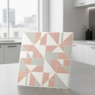 Modern Geometric Abstract Pat#9 Peach ID1192 Tile