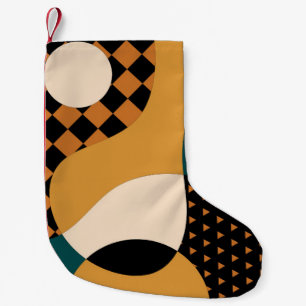 Modern geometric abstract patchwork pattern, wavy small christmas stocking