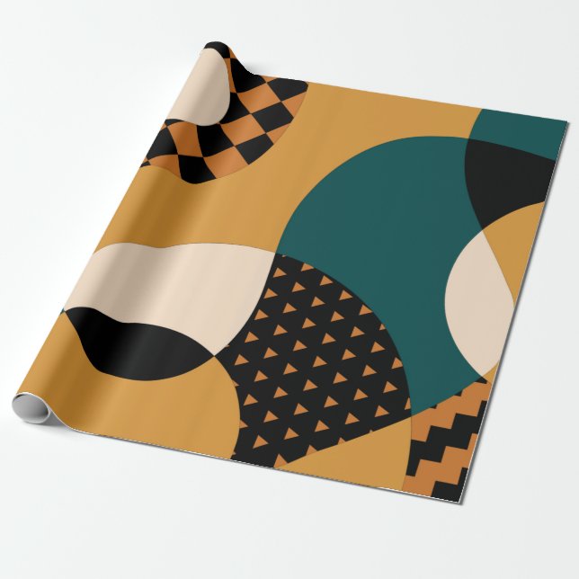 Modern geometric abstract patchwork pattern, wavy  wrapping paper (Unrolled)