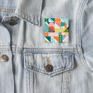 Modern Geometric Abstract Pattern Bold Retro  15 Cm Square Badge