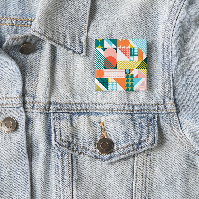 Modern Geometric Abstract Pattern Bold Retro  15 Cm Square Badge (Creator Uploaded)