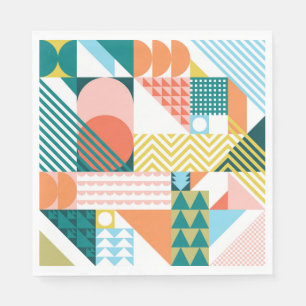 Modern Geometric Abstract Pattern Bold Retro  Napkin