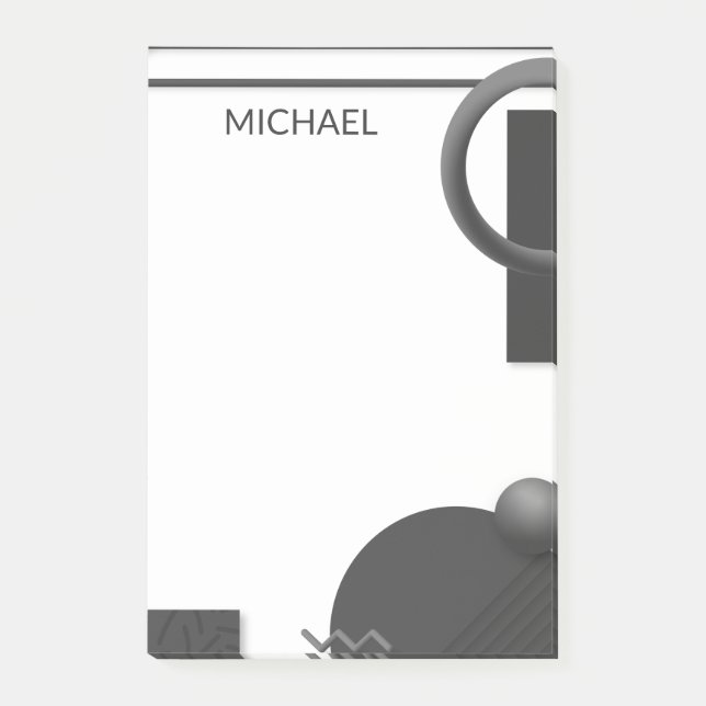Modern Geometric Abstract Personalised Name Post-it Notes (Front)