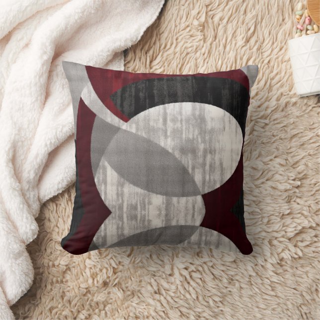 Modern Geometric Abstract Red, Grey And Black Cushion (Blanket)