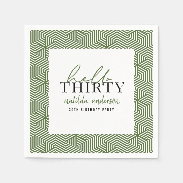 Modern geometric and script 30th birthday party napkin (Front)