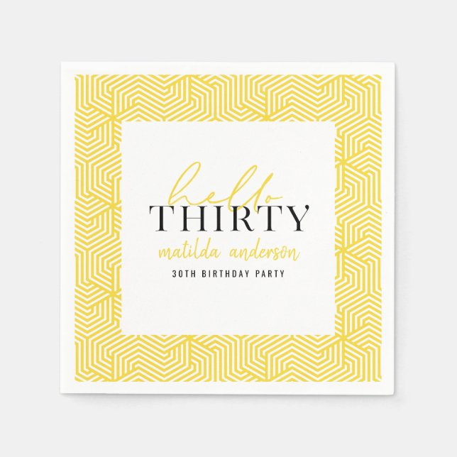Modern geometric and script 30th birthday party napkin (Front)