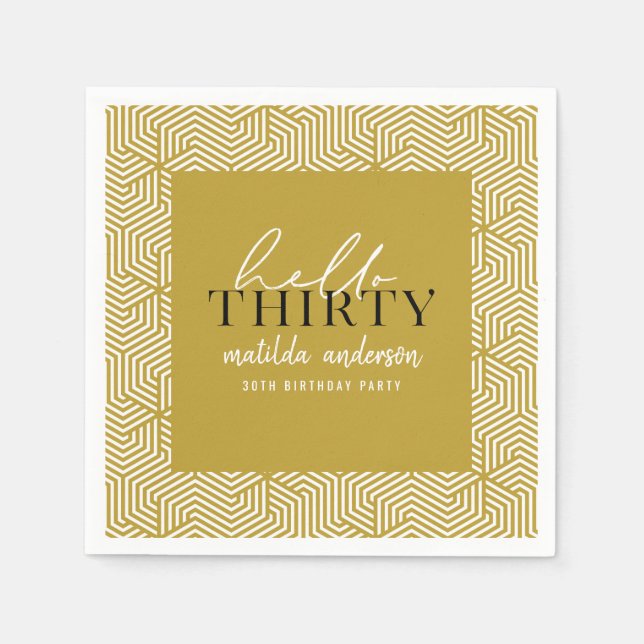 Modern geometric and script 30th birthday party napkin (Front)