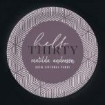 Modern geometric and script 30th birthday party paper plate<br><div class="desc">Modern geometric and script 30th birthday party design. Colours can be changed.</div>
