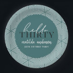 Modern geometric and script 30th birthday party paper plate<br><div class="desc">Modern geometric and script 30th birthday party design. Colours can be changed.</div>