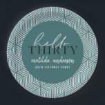 Modern geometric and script 30th birthday party paper plate<br><div class="desc">Modern geometric and script 30th birthday party design. Colours can be changed.</div>