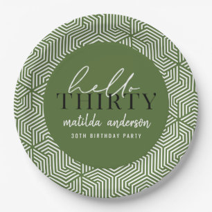 Modern geometric and script 30th birthday party paper plate