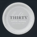 Modern geometric and script 30th birthday party paper plate<br><div class="desc">Modern geometric and script 30th birthday party design. Colours can be changed.</div>