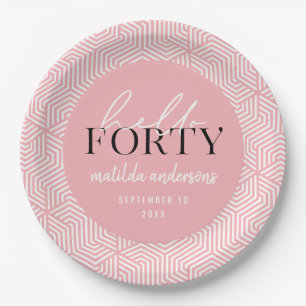 Modern geometric and script 40th birthday party paper plate