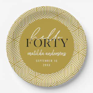 Modern geometric and script 40th birthday party paper plate