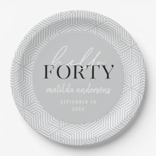 Modern geometric and script 40th birthday party paper plate