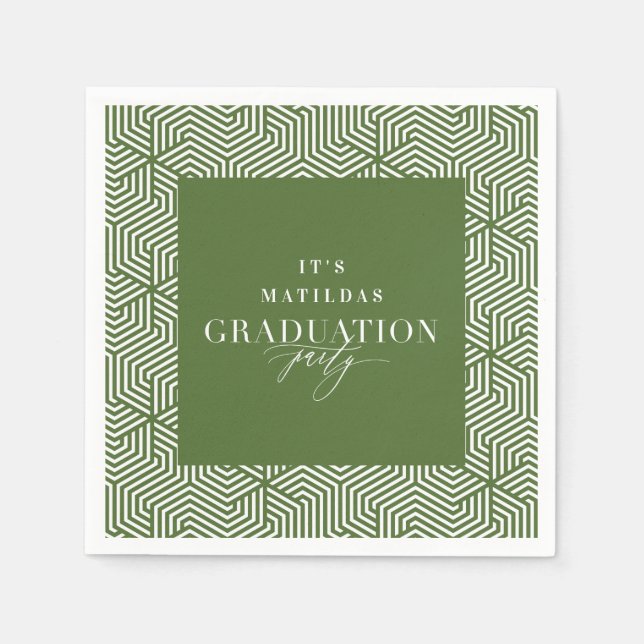 Modern geometric and script graduation party napkin (Front)