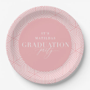Modern geometric and script graduation party paper plate