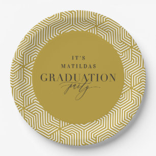 Modern geometric and script graduation party paper plate