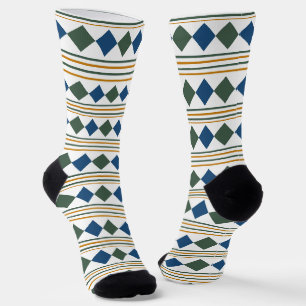 Modern geometric and stripes white green blue socks