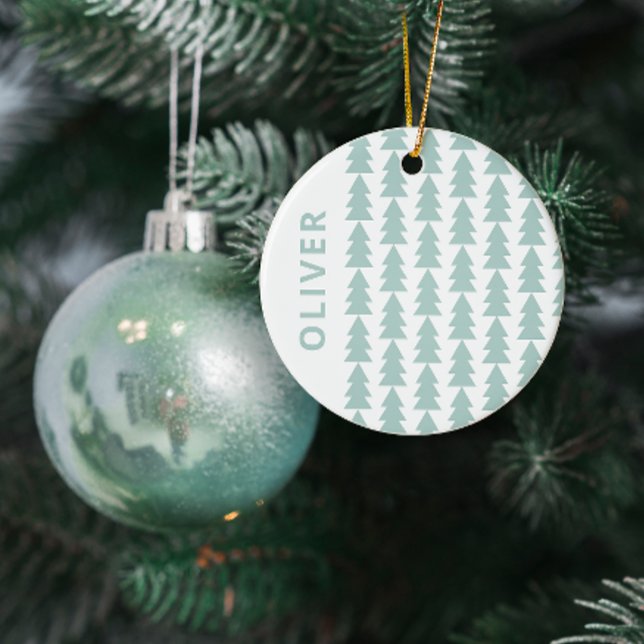 Modern geometric aqua blue Christmas tree graphic Ceramic Tree Decoration (Creator Uploaded)