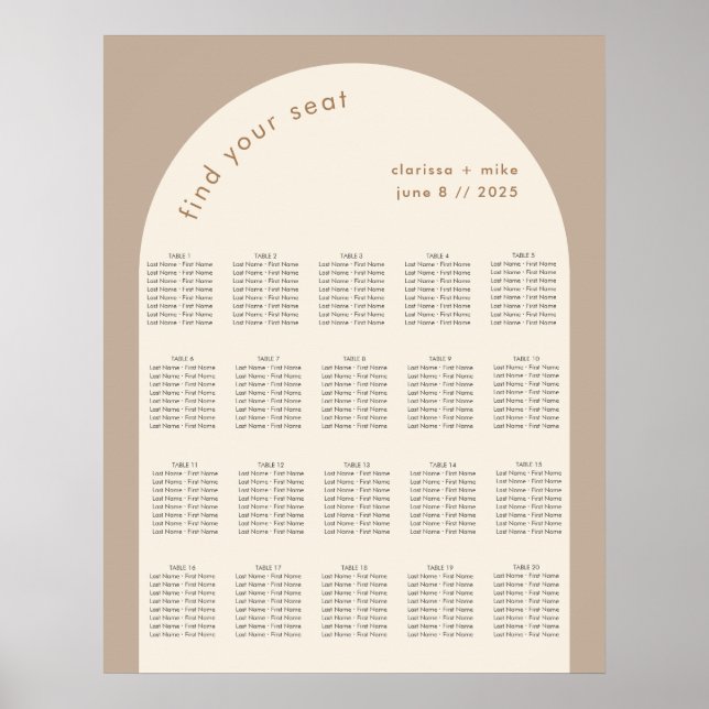 Modern Geometric Arch Beige Sand Wedding Seating Poster (Front)
