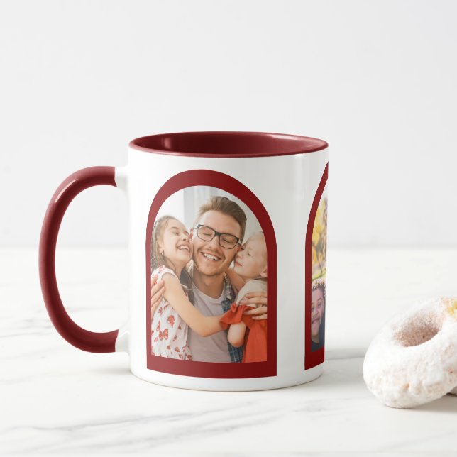 Modern Geometric Arch Memories Custom Family Photo Mug (With Donut)