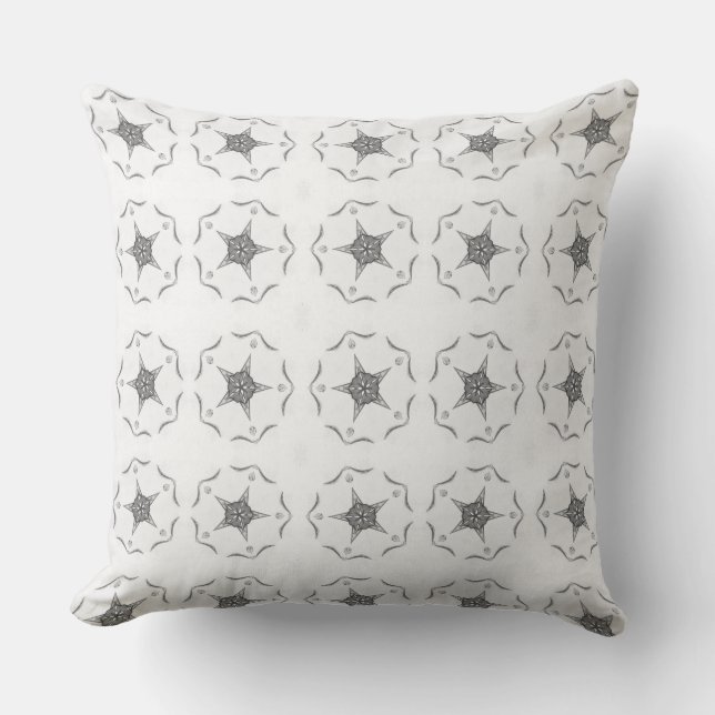 Modern Geometric Art Black White Grey Star Pillow (Front)