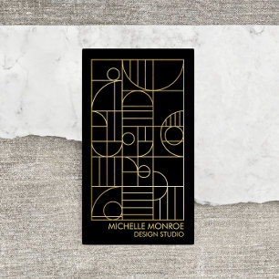 Modern Geometric Art Deco Faux Gold/Black Designer Business Card