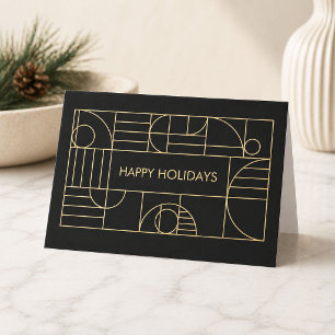 Modern Geometric Art Deco Gold/Black Holiday Card