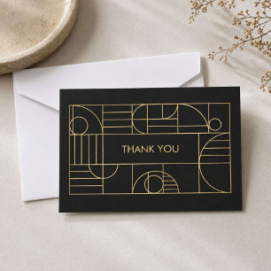Modern Geometric Art Deco Gold/Black Thank You  Card