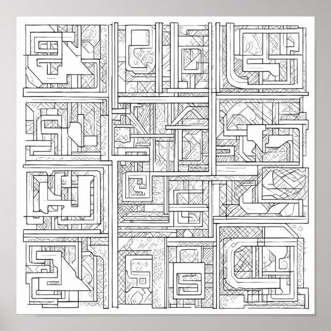 Modern Geometric Art: Digital Block Pattern Poster (Front)