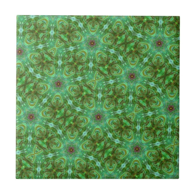 Modern Geometric Art Peacock Green  Tile (Front)