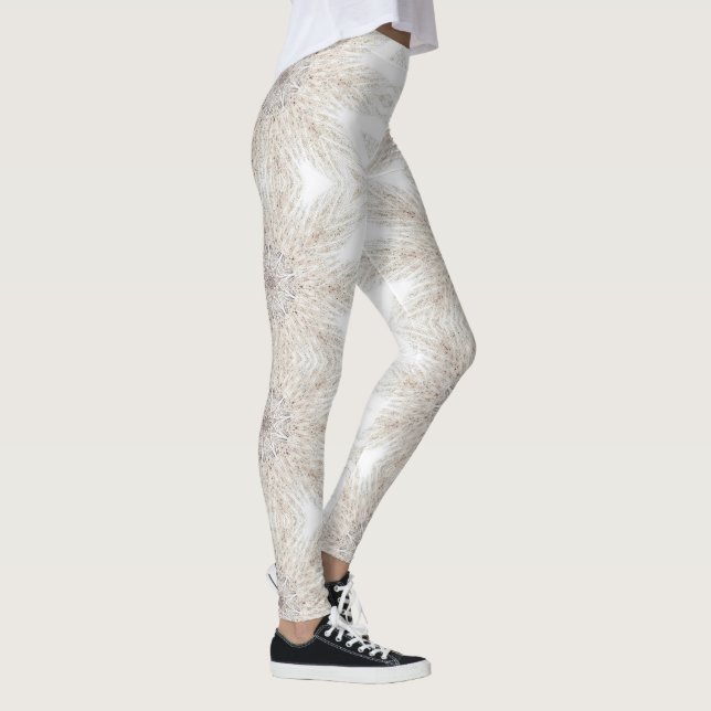 Modern geometric art white grey women's leggings (Right)