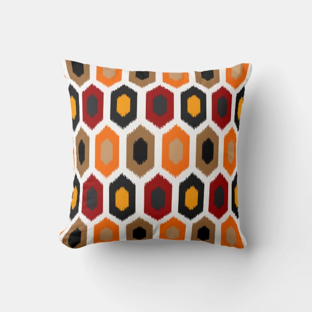 Modern Geometric Autumn Ikat Cushion (Front)