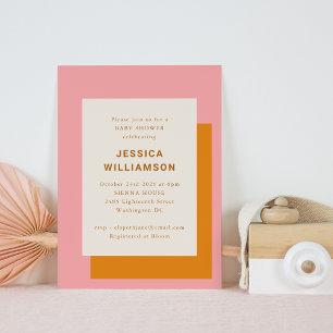 Modern Geometric Baby Shower Pink and Orange Invitation