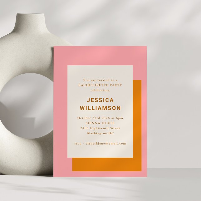 Modern Geometric Bachelorette Party Pink Orange Invitation (Creator Uploaded)