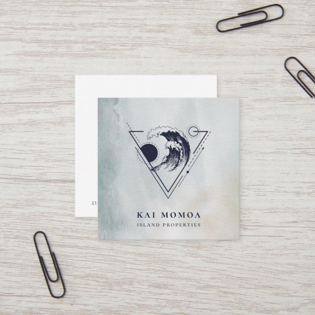 Modern Geometric Beach Wave Logo Square Business Card (Front/Back In Situ)