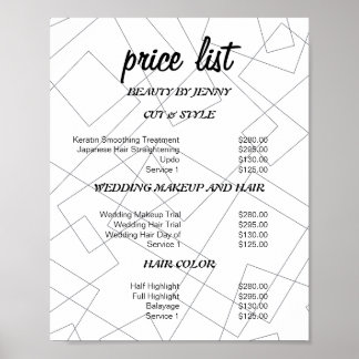 Modern Geometric Beauty Salon Price List Poster