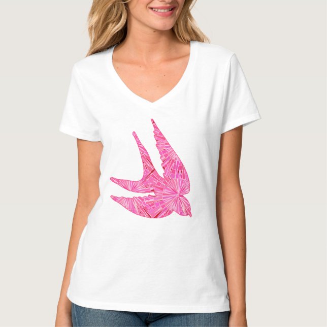 Modern Geometric Bird, Fuchsia and Light Pink T-Shirt (Front)