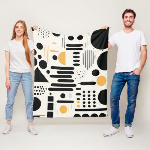 Modern Geometric Black and Gold Abstract Graphic Fleece Blanket