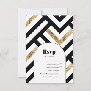 Modern Geometric Black and Gold RSVP Card