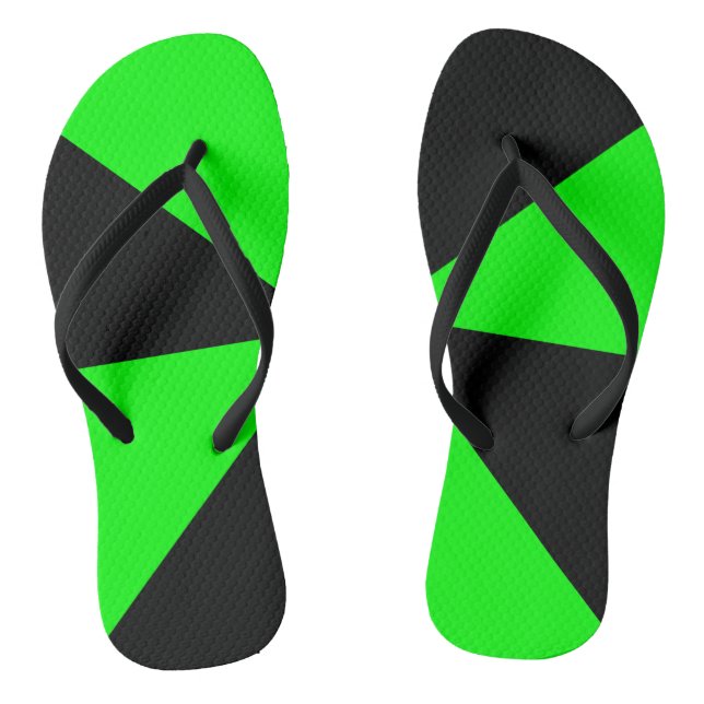 Modern Geometric Black and Lime Green Pattern Jandals (Footbed)