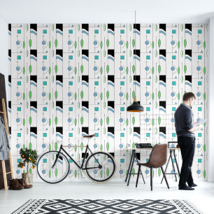 Modern Geometric Black and White Blue Wallpaper