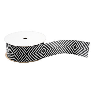 Modern Geometric Black and White Diamond Pattern Grosgrain Ribbon