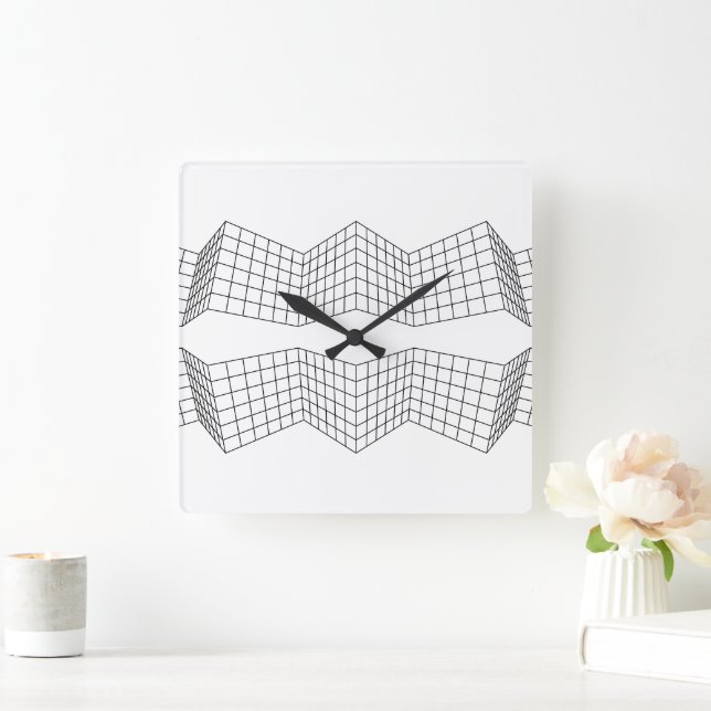 modern geometric black and white  square wall clock (Home)