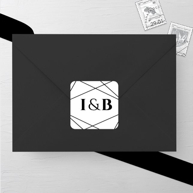Modern Geometric Black and White Wedding Square Sticker (Creator Uploaded)