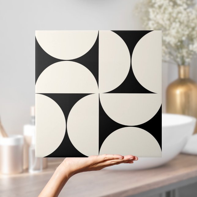  Modern Geometric Black Cream Semi circles Tile (Modern Geometric Black Cream Semi circles Tile
)