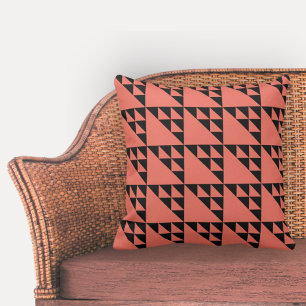 Modern Geometric Black & Pink Triangle Pattern Cushion