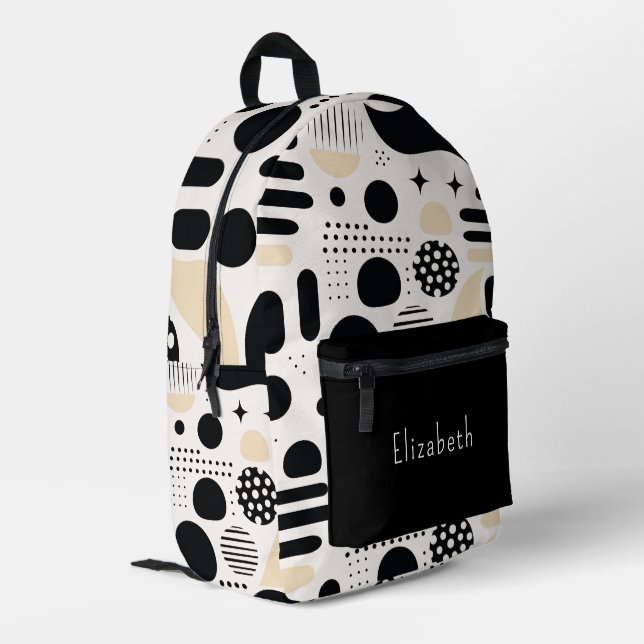 Modern Geometric Black White Abstract Personalised Printed Backpack (Back Corner Left)