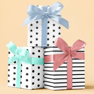 Modern Geometric Black & White Minimalist Birthday Wrapping Paper Sheet